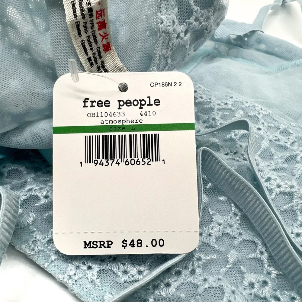 Free People Women's Floral-Embroidery Lace Long Line Bra Light Blue Size Large